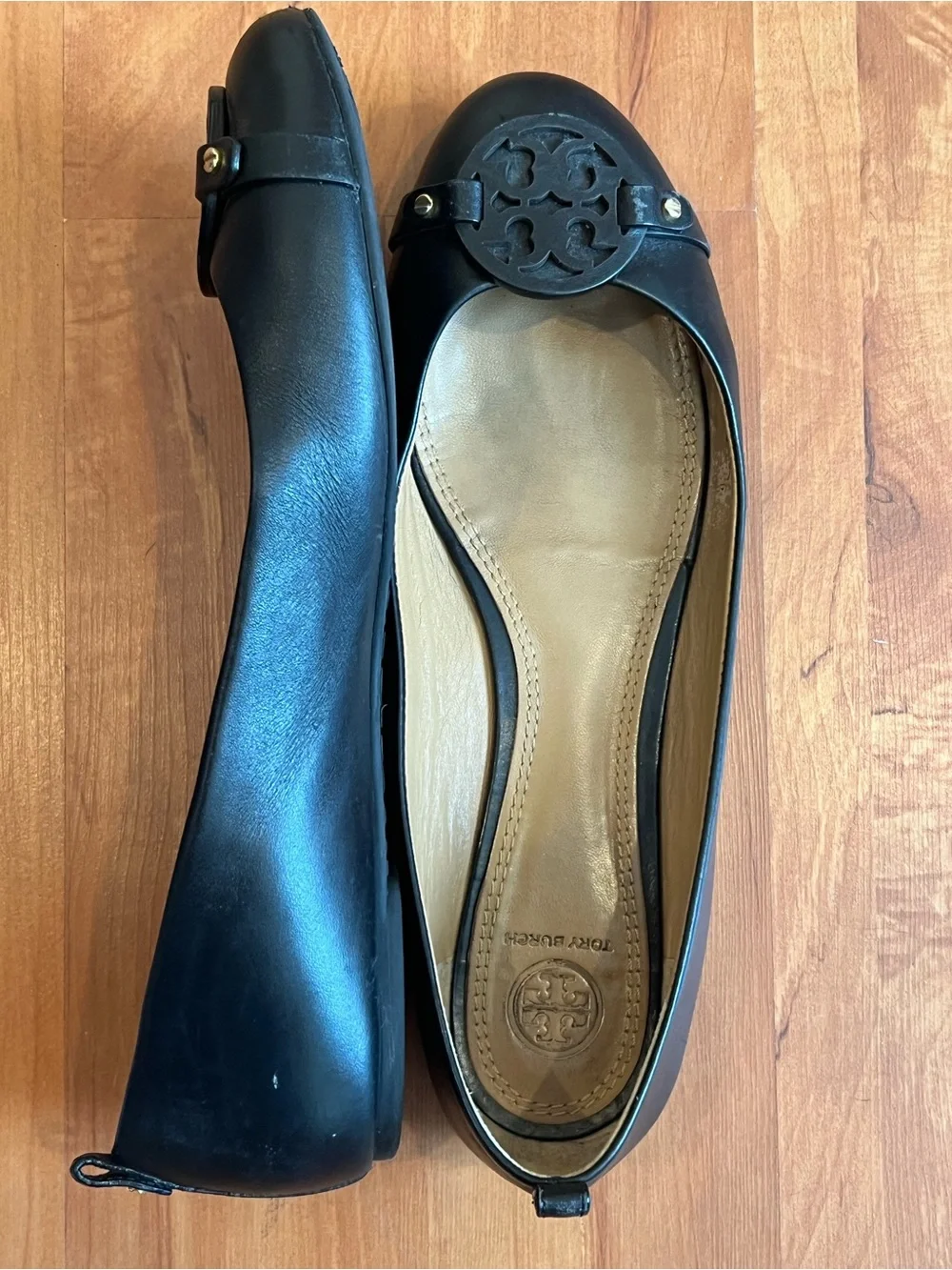 Tory Burch Mini Miller Black Leather Logo Ballet Flats Shoes Size 11